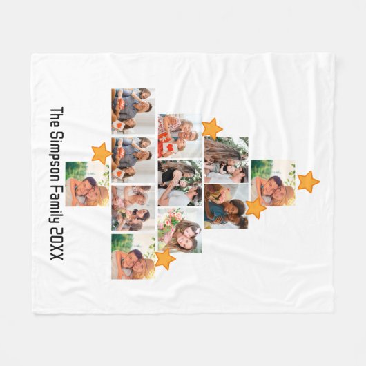 おもしろいパーソナライズされたファミリークリスマス11フォトコラージュ フリースブランケット (正面(横))