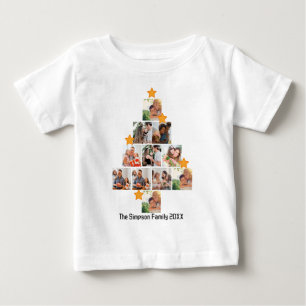 おもしろいパーソナライズされたファミリークリスマス11フォトコラージュ ベビーTシャツ
