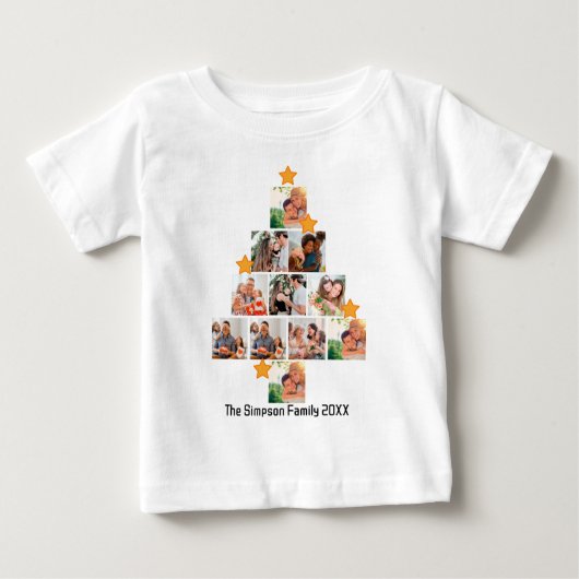 おもしろいパーソナライズされたファミリークリスマス11フォトコラージュ ベビーTシャツ (正面)