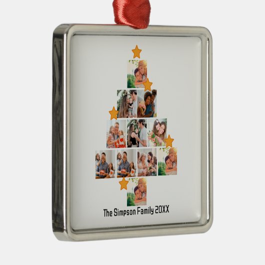 おもしろいパーソナライズされたファミリークリスマス11フォトコラージュ メタルオーナメント (右)