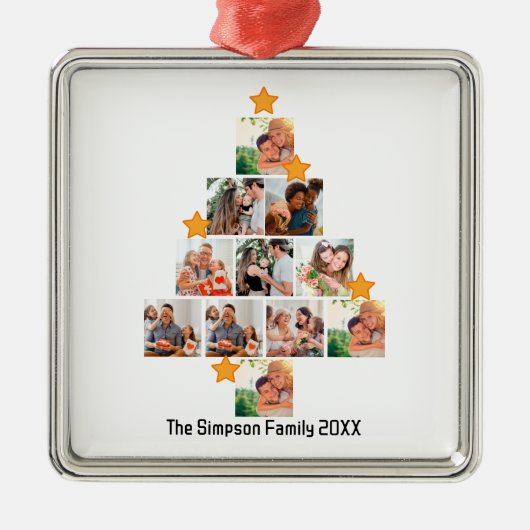 おもしろいパーソナライズされたファミリークリスマス11フォトコラージュ メタルオーナメント (正面)