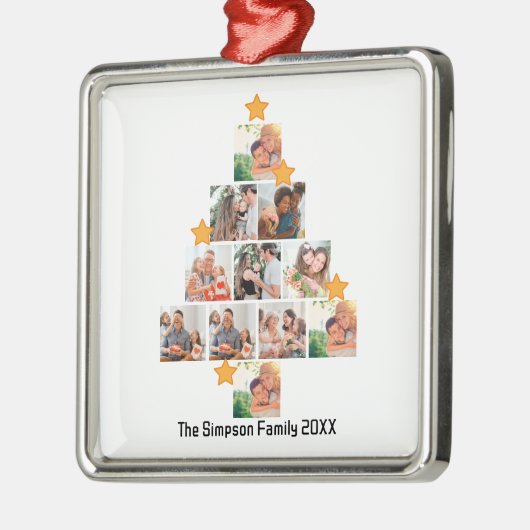おもしろいパーソナライズされたファミリークリスマス11フォトコラージュ メタルオーナメント (左)