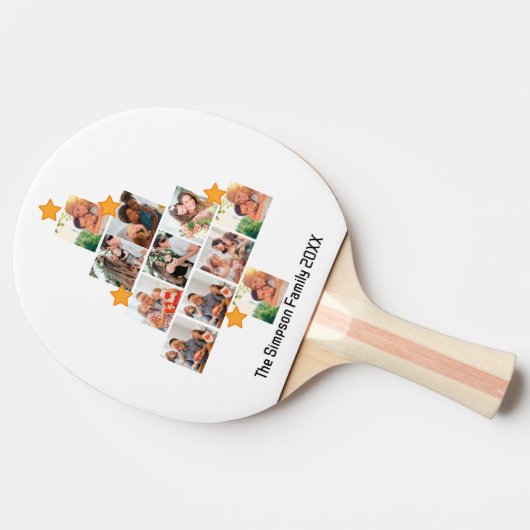 おもしろいパーソナライズされたファミリークリスマス11フォトコラージュ 卓球ラケット (横)