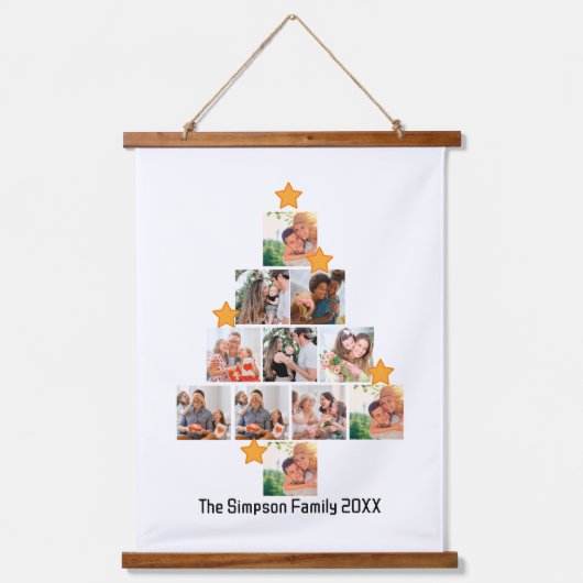 おもしろいパーソナライズされたファミリークリスマス11フォトコラージュ 吊り下げ型タペストリー (正面)