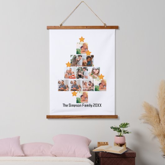 おもしろいパーソナライズされたファミリークリスマス11フォトコラージュ 吊り下げ型タペストリー (寝室)