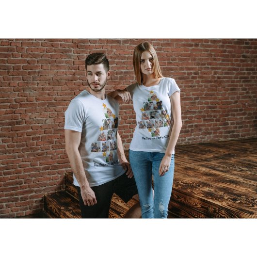 おもしろいパーソナライズされたファミリークリスマス11フォトコラージュ Tシャツ