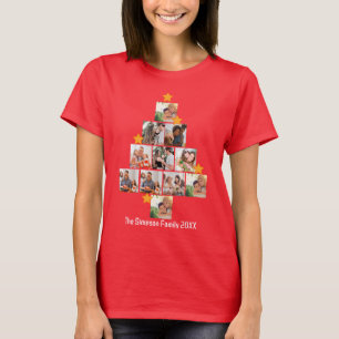 おもしろいパーソナライズされたファミリークリスマス11フォトコラージュ Tシャツ