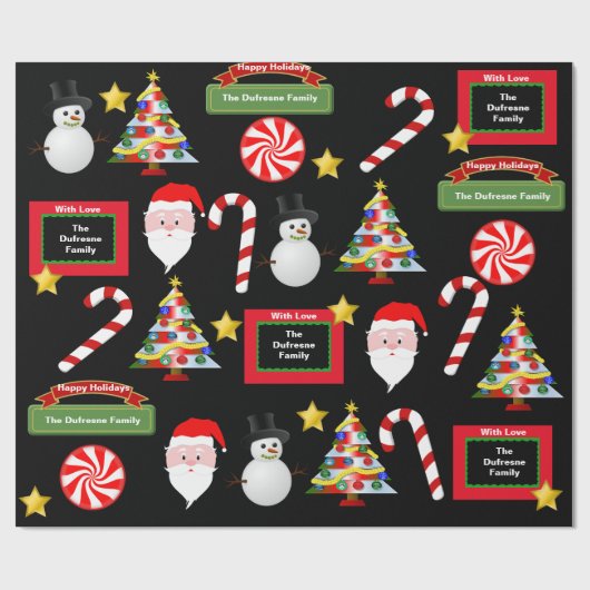 おもしろいパーソナライズされたファミリークリスマス ラッピングペーパー (フラット)