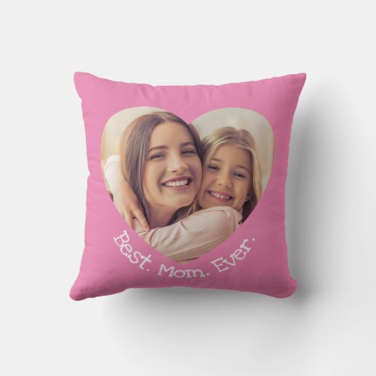 おもしろいパーソナライズされたフ最高のォトマムハートピンク クッション (裏面)