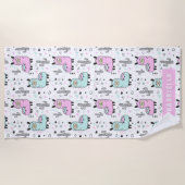 おもしろいパーソナライズされたブルー&ピンクリラマ ビーチタオル (正面)