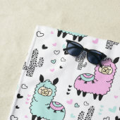 おもしろいパーソナライズされたブルー&ピンクリラマ ビーチタオル (インサイチュ)