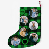 おもしろいパーソナライズされたベビーフォトグリーンブラックプレイド スモールクリスマスストッキング (裏面)