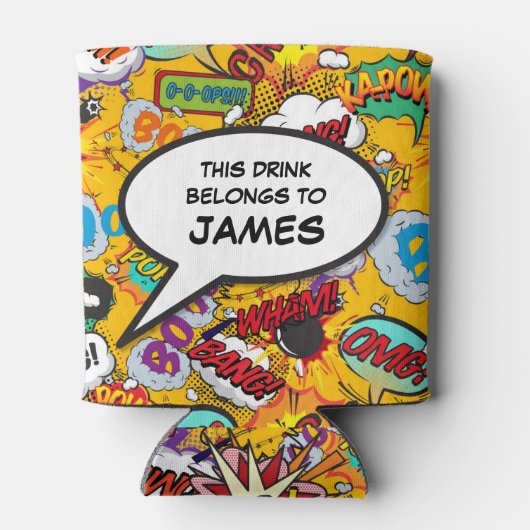 おもしろいパーソナライズされたモダン漫画本の音声バブル 缶クーラー (裏面)