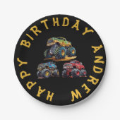 おもしろいパーソナライズされたモンスタートラック子供の誕生日 ペーパープレート (正面)