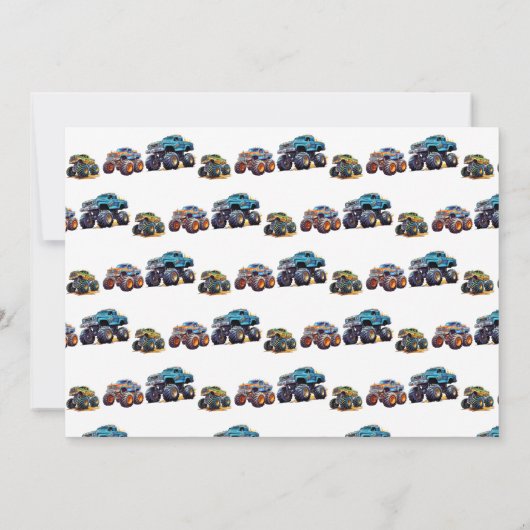 おもしろいパーソナライズされたモンスタートラック子供の誕生日 招待状 (裏面)