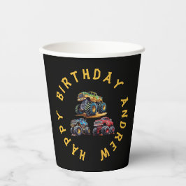 おもしろいパーソナライズされたモンスタートラック子供の誕生日 紙コップ