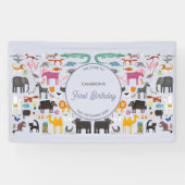 おもしろいパーソナライズされた動物の最初の誕生日パーティー 横断幕 (横)