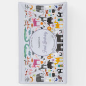 おもしろいパーソナライズされた動物の最初の誕生日パーティー 横断幕 (縦)