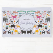 おもしろいパーソナライズされた動物の最初の誕生日パーティー 横断幕