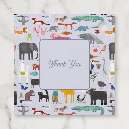 おもしろいパーソナライズされた動物の赤ちゃんシャワーありがとう フェイバータグ (裏面)