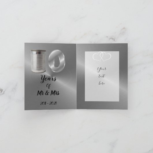 おもしろいパーソナライズされた十結婚周年記念 カード (内部)