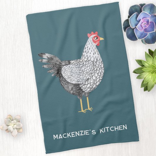おもしろいパーソナライズされた水色ワインドットチキン キッチンタオル