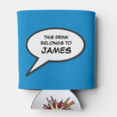 おもしろいパーソナライズされた漫画ブックスピーチのバブル青 缶クーラー (裏面)