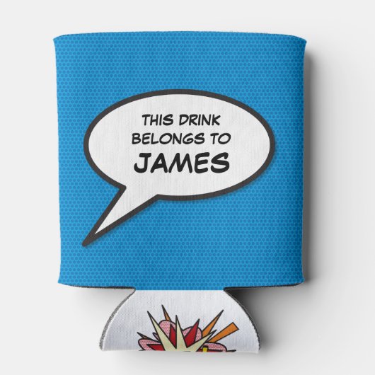 おもしろいパーソナライズされた漫画ブックスピーチのバブル青 缶クーラー (裏面)