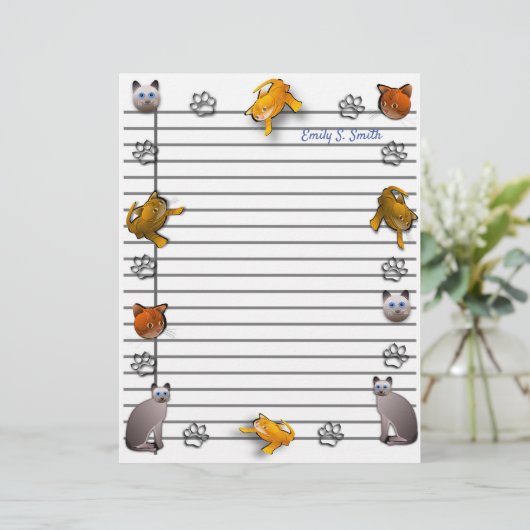 おもしろいパーソナライズされた猫縁ど筆記用紙 (スタンド正面)