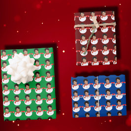 おもしろいパーソナライズされた雪だるまカスタム顔フォトクリスマス ラッピングペーパーシート