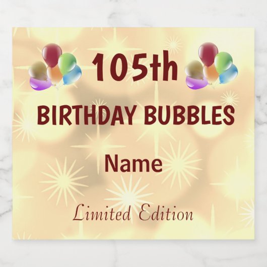 おもしろいパーソナライズされた105誕生日 スパークリングワインラベル (シングルラベル)