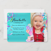 おもしろいパーティーお祝い第1の誕生日ティール(緑がかった色) 招待状 (正面)