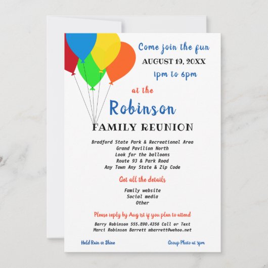 おもしろいパーティースタイルファミリー懇親会トレンディーバルーン 招待状 (正面)