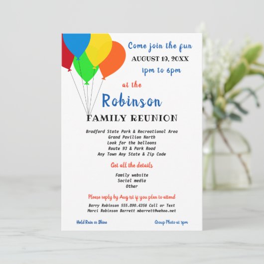 おもしろいパーティースタイルファミリー懇親会トレンディーバルーン 招待状 (スタンド正面)