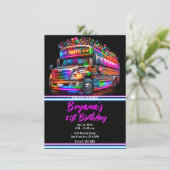 おもしろいパーティーバスブライト白熱［赤熱］光を放つバースデーパーティー 招待状 (スタンド正面)