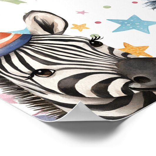 おもしろいパーティー動物1歳の誕生日へようこそ ポスター (角)