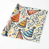 おもしろいパーティー帽子と紙吹雪 ラッピングペーパー (アンロールド)