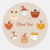 おもしろいパーティー猫ありがとう ラウンドシール (正面)