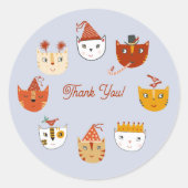 おもしろいパーティー猫ありがとう ラウンドシール (正面)