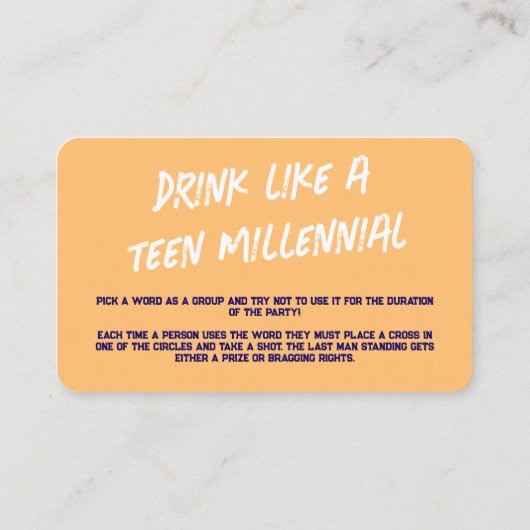 おもしろいパーティー用飲食ゲーム 名刺 (裏面)