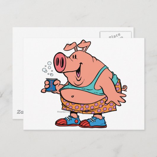 おもしろいパーティー豚の漫画 ポストカード (正面/裏面)