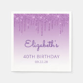 おもしろいパープルグリッタードリップ40歳の誕生日パーティー スタンダードカクテルナプキン (正面)
