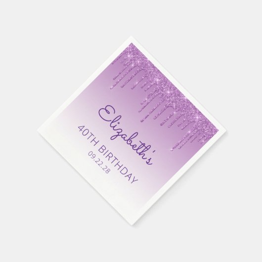 おもしろいパープルグリッタードリップ40歳の誕生日パーティー スタンダードカクテルナプキン (角)