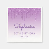おもしろいパープルグリッタードリップ50th誕生日パーティー スタンダードカクテルナプキン (正面)