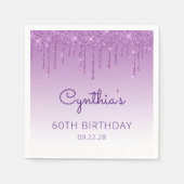 おもしろいパープルグリッタードリップ60th誕生日パーティー スタンダードカクテルナプキン (正面)