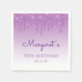 おもしろいパープルグリッタードリップ70th誕生日パーティー スタンダードカクテルナプキン (正面)