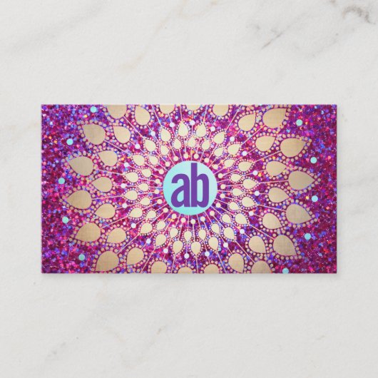 おもしろいパープルグリッターフェスティバルモノグラム 名刺 (正面)