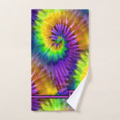 おもしろいパープルグリーンオレンジレトロ絞り染め モノグラムの バスタオルセット (ハンドタオル)