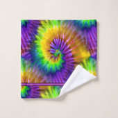 おもしろいパープルグリーンオレンジレトロ絞り染め モノグラムの バスタオルセット (ウォッシュタオル)