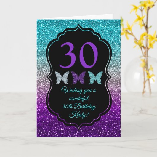 おもしろいパープルグレーブルーグリッタースパークル誕生日カード カード (黄色い花)